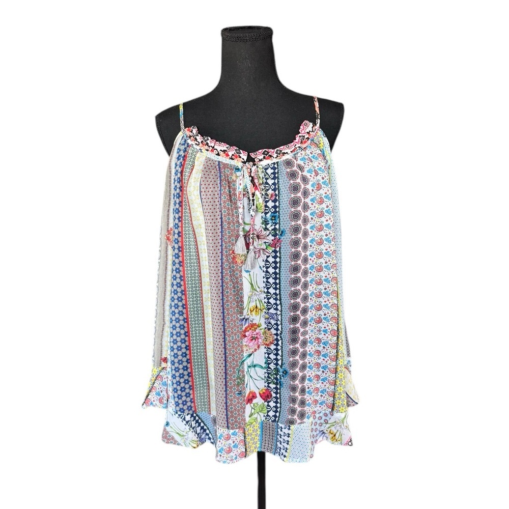 Johnny Was Multicolor Floral & Geo Print Spaghetti Strap Blouse